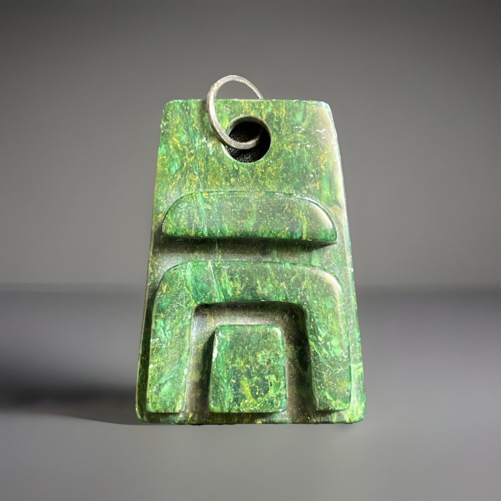 Vintage Carved Green Stone Pendant Made In South Africa For Reed And Barton